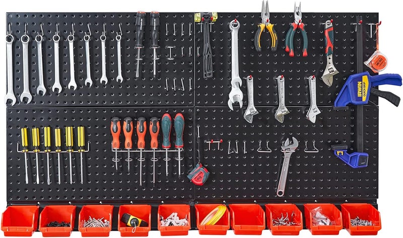 Ultrawall Pegboard Wall Organizer, Black Metal Pegboard Panels, Garage Storage System with Hooks and Storage Bins, 59pcs - Image 1